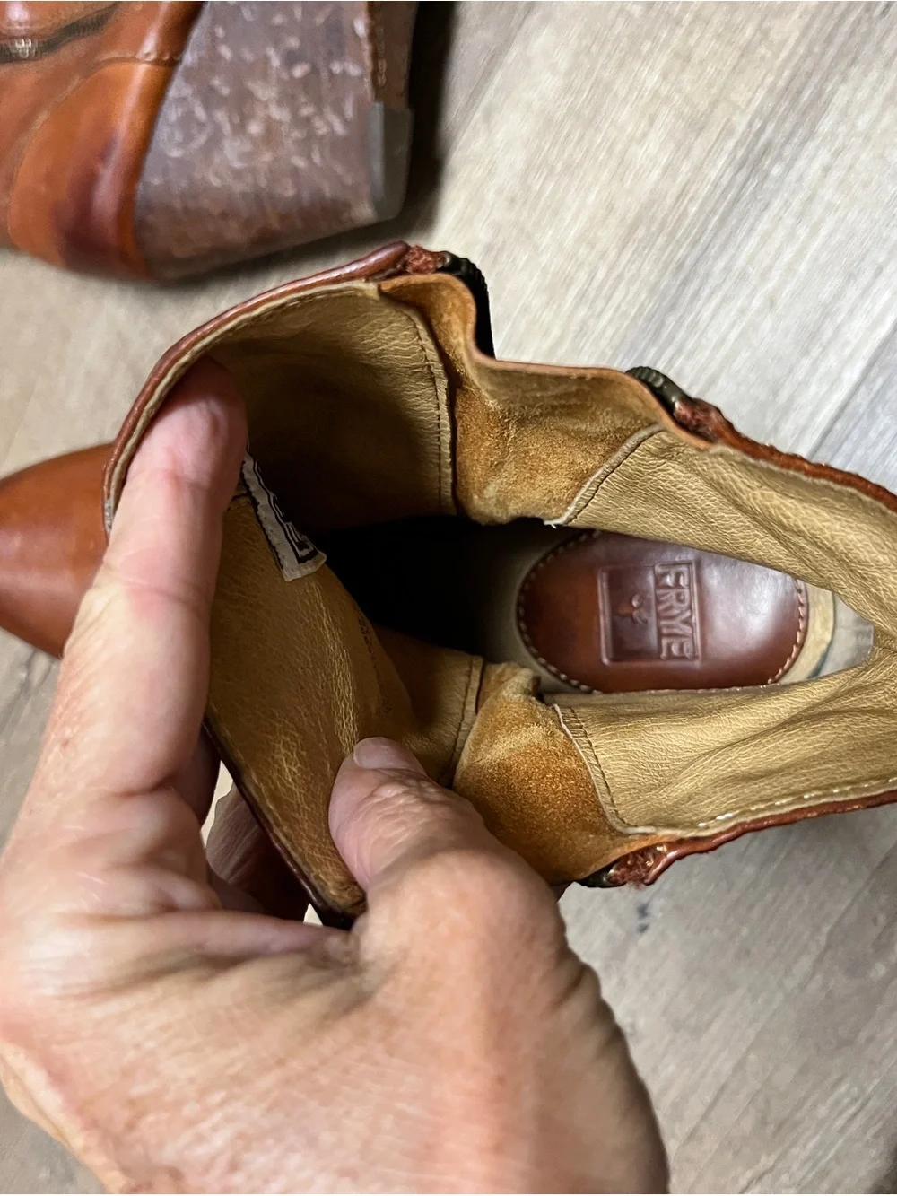 Frye Regina Wedge, Cognac Leather Zip Ankle Boots. 9.5